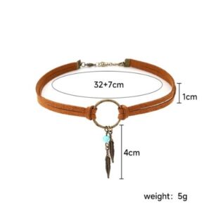 Brincos Boho Choker Dream Catcher Conjunto De Mulher Retro Pena Longa Tassel De Couro Marrom Deixa Pingente Colar Jóias