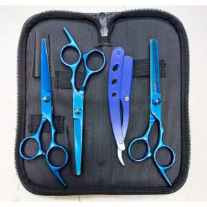 Kit 3 Tesouras Profissionais Fio Navalha Desfiadeira Coloridas