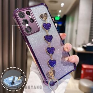 Capa Para Samsung S23 S23 Plus S23 Ultra S23 FE Flash De Telefone Galvanizada anti-Queda Com Pulseira De Coração Fofa TP