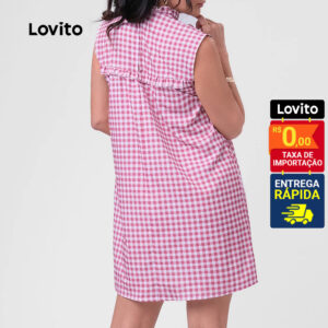Lovito Vestido xadrez fofo com babados para mulheres LB174BRL203