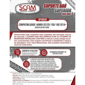 Suporte Bau Bagageiro Fiber Force Honda Cg Fan Start 125 150 160 ( NÃO SERVE TITAN ) Ano 2014 a 2024 – Original Scam