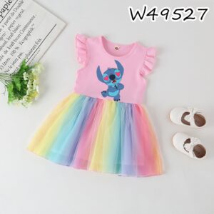 Fofo STITCH Pattern Print Party Dress Girl Vestido De Festa Princesa Arco-Íris Brithday Gift