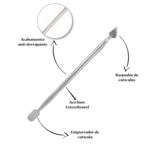 Kit 10 Espátula Dupla Empurrador Inox Profissional Manicure E Pedicure