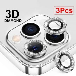 3 Pçs Protetor De Lente De Câmera De Diamante Para iPhone 16/ Pro Max 15 14/12/13 Pro Max /11 Pro Max Com Anel De Metal