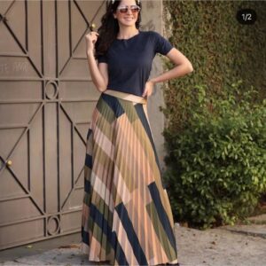 SAIA PLISSADA LONGA – ESTAMPAS GEOMÉTRICA – CINTURA ALTA – MODA EVANGÉLICA-082