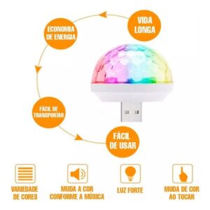 Mini Globo Festa RGB Bola Maluca lâmpada Led USB