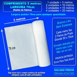 Tecido por Metro Para Fazer Pano de Prato Guardanapo Toalha Cozinha Copa Algodão Branco Liso Grande