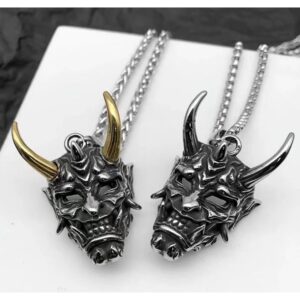 Máscara Fantasma Estilo Japonês Punk Fashion Ghost Pendant Colar Long Horns Colares De Halloween Acessórios De Jóias Para Festas