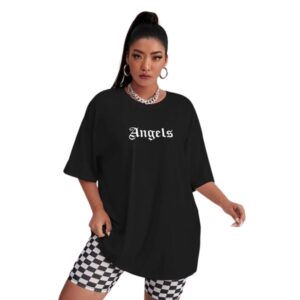 Camiseta Oversized Longa Angels Asa Costas Tecido 100% Algodão Fio 30.1