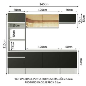 Cozinha Completa Madesa Diamante com Armário, Balcão e Tampo – Branco/Preto