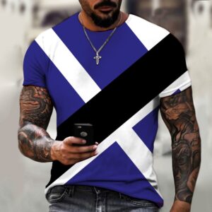 Camiseta Masculina Preta E Branca Com Estampa 3D Colorida Estilo Simples Gola Redonda Casual Respirável Para Ambientes