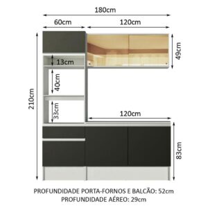 Cozinha Compacta Madesa Diamante Pop com Armário, Balcão e Tampo Branco/Preto