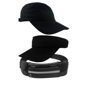 KIT ESPORTIVO BONÉS E VISEIRA LISA + POCHETE IMPERMEÁVEL MASCULINO, FEMININO – PARA CORRIDA, PRAIA, CAMINHADA, CICLISMO