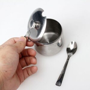 Açucareiro Aço Inox com Colher e Tampa Para Cozinha Bar Restaurante