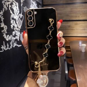 CAPINHA PARA SAMSUNG S21 5G/S21 FE/S21 PLUS 5G/S21 ULTRA 5G COM QUATRO FOLHAS DE BRACELETE DE DEUSA TREVO DE LUXO