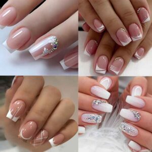 unhas postiças decoradas realistas média pequenas pregos falsos naturais Com Cola Diamante