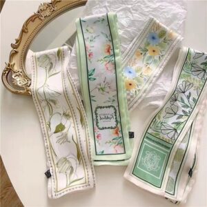 Novo lenço de seda floral feminino com fita longa com temperamento versátil