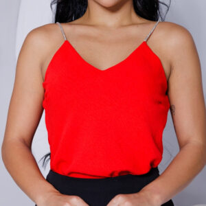 Blusa Feminina Alça com brilho Decote V Alcinha Strass Tecido Duna m g gg
