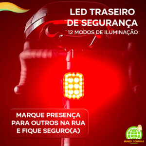 Lanterna Bike Kit Farol 6 Leds Vermelho Branco Resistente a Agua