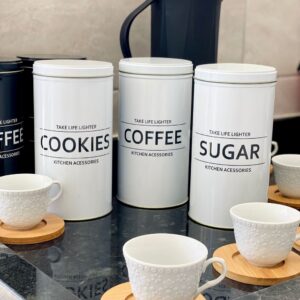 PORTA MANTIMENTOS COZINHA POTES HERMÉTICOS DECORAÇÃO COFFEE SUGAR COOKIES UTENSILS
