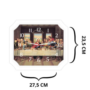 Relógio De Parede Santa Ceia Retangular 23,5 X 27,5 Branco Decoração Religiosa Para Sala