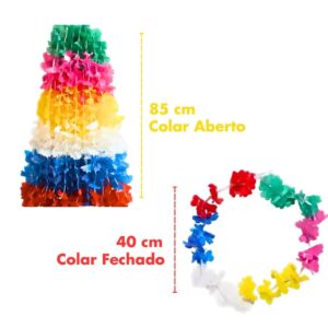 Kit Colar Havaiano Flor Carnaval Flores Coloridas para Luau Festas Fantasia Adereço de Pescoço
