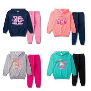 Kit 4 Peças Moletom Com Capuz- 2 Calças e 2 Blusas- Flanelado Infantil Frio Inverno Meninas Sortidos