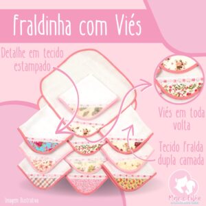 Kit com 6 Fraldinhas de Boca 100% Algodão Várias Estampas 35 x 35 cm