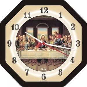RELÓGIO DE PAREDE OITAVADO SANTA CEIA COZINHA SALA JANTAR PRETO DECORAÇÃO RELIGIOSA