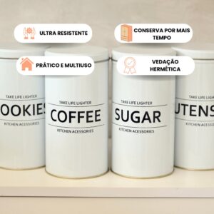 Porta Mantimentos Cozinha Potes Herméticos Decoração Coffee Sugar Cookies Utensils