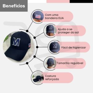 Bone de Baseball Estiloso Neymar Premium Bordado Confortável Bandeira Americana Azul Regulavel