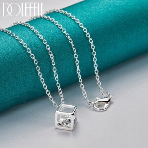 DOTEFFIL 925 Sterling Silver Square AAA Zircon Pendant Necklace De 18-30 Polegadas Corrente Para Festa De Casamento De Moda Feminina Jóias De Encanto