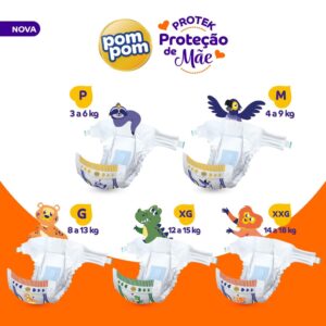 Kit 6 Fraldas Pom Pom Protek Proteção de Mãe Jumbo G com 24un cada