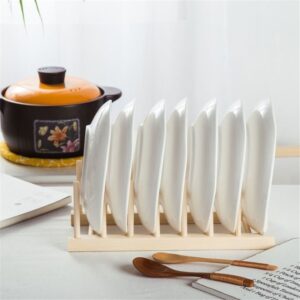 Suporte Escorredor Porta Pratos De Bancada De Bambu 4 Divisorias 21cm x 13cm