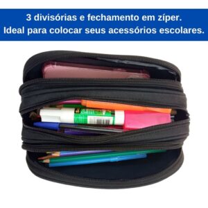 Estojo Escolar 3 Zíperes Infantil Juvenil Unissex