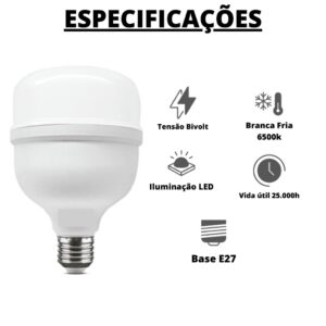 KIT 05 LÂMPADA LED BULBO 20W ALTA POTÊNCIA E27