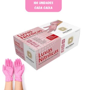 Luva Nitrílica Powder Free Rosa Descarpack com 100 Unidades