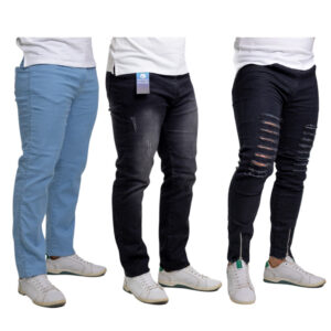 Kit 3 Calça Jeans Masculina Preta Rasgada Zíper+Preta Puído( Escolha A Terceira Peça) Premium Outlet