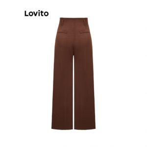 Lovito Calça casual lisa com bolso de metal para mulheres L109MD600