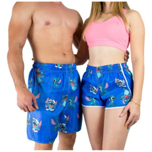 KIT SHORT CASAL MOSÃO PRAIA LILO E STITCH VERÃO TAC TEL ENVIO IMEDIATO