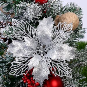 10 Unid . Flores Artificiais Árvore De Natal Glitter Decoração Presente De Ano Novo