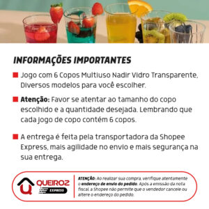 Jogo com 6 Copos 300ml Nadir Vidro Transparente Prosa Poema Lights Oca