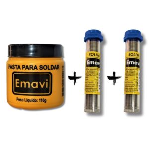 2x Tubo de Estanho 63×37 1mm Tubete de 25g + 1x Pasta de Solda 110g com Fluxo de Solda Interno Para Soldar Componentes