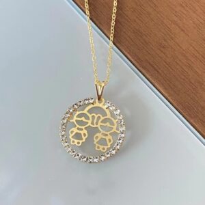 colar com pigente filhos (as) cravejado banhado a ouro 18k e prata 925