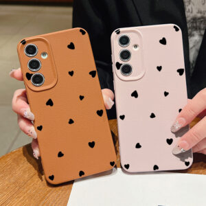 Preto Amor Corações Padrão Caso Para Samsung Galaxy S25 S24 S23 S22 Ultra Plus S21 S20 FE Textura De Couro Macio TPU Tel