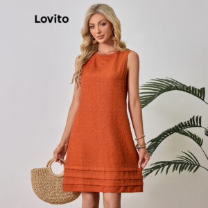 Lovito Vestido casual simples plissado para mulheres LBL20133