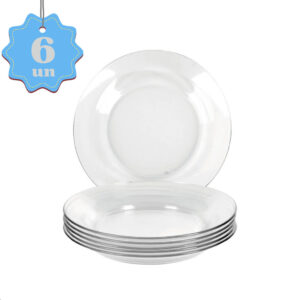 Jogo De Prato Fundo Vidro Transparente Kit 6 Unidades