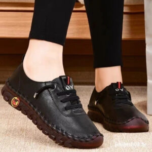 Novo 2024 Sapatos Ortopédicos de Couro Macio para Mulheres / Costurados à Mão / Solado Elástico Tamanho Grande 33-41 889