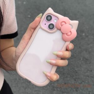 INS Orelhas De Gato Rosa De Desenho Animado Quente Laço 3D Sweet girl Capa Protetora Para Celular Adequado iPhone 15 14 13 12 11 Pro MAX XR XS 7 8 Plus Macia