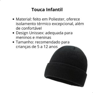 Kit 2 Touca Gorro Infantil Unissex 5 a 12 Anos De Inverno Quentinha Protege Frio Em Poliéster